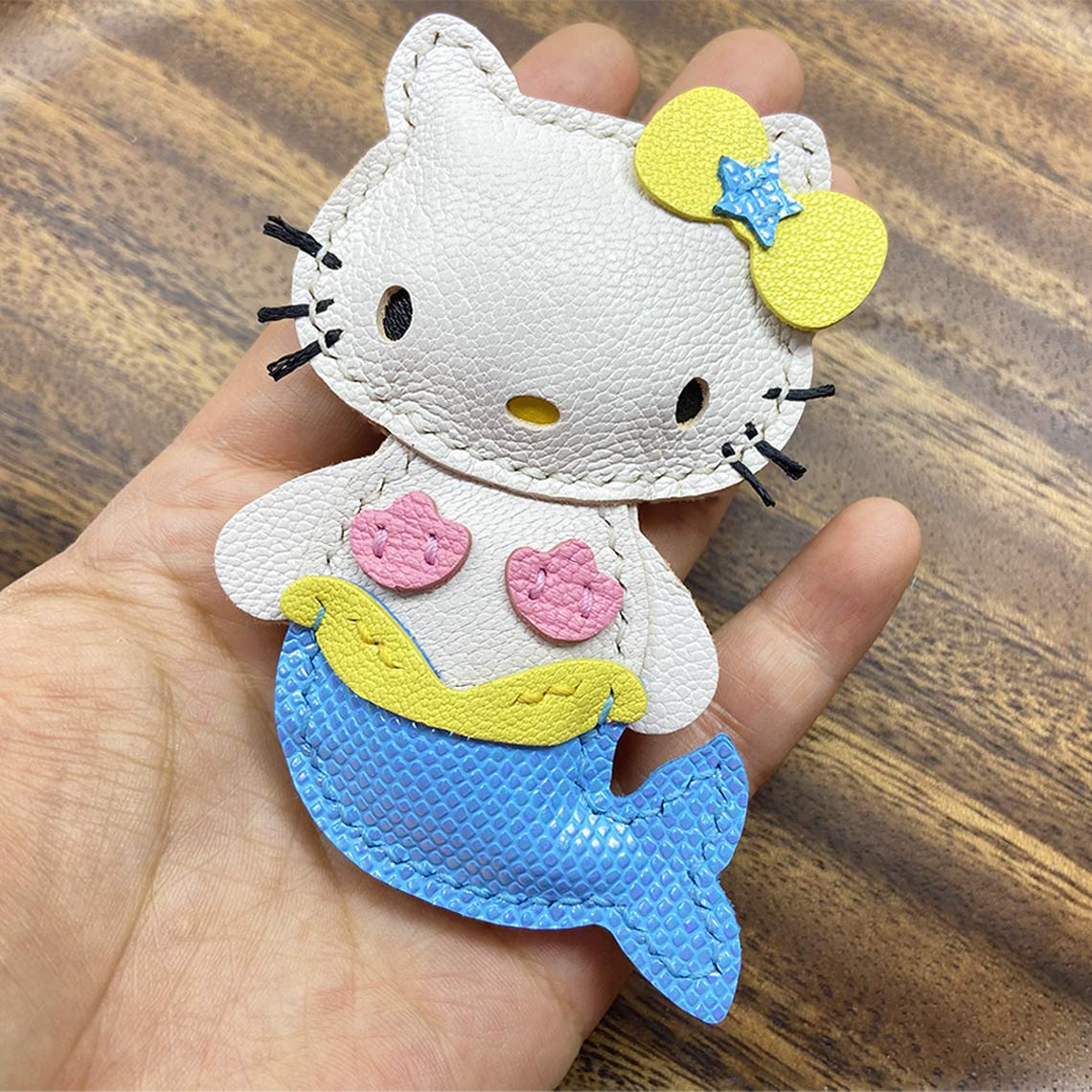 Mermaid Kitty Leather DIY Keychain & Charm Kit – Hand-Stitched Lambskin product image 1