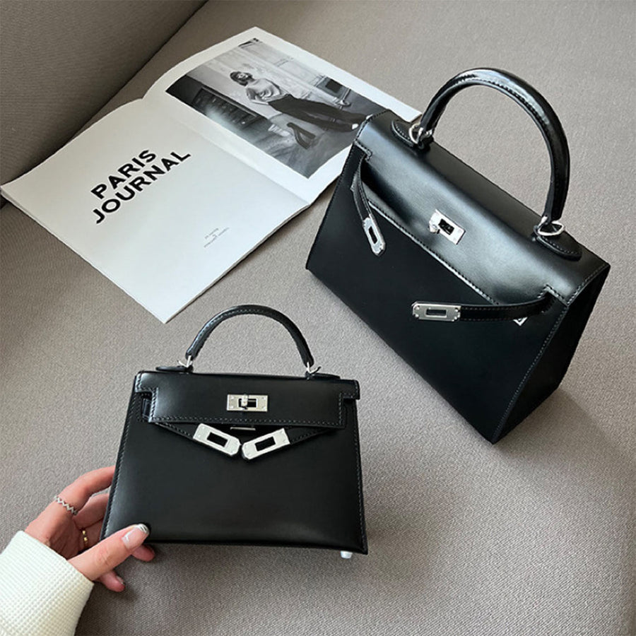 Top Grain Leather Mini Sellier Top Handle Bag - Black and Red product image 1