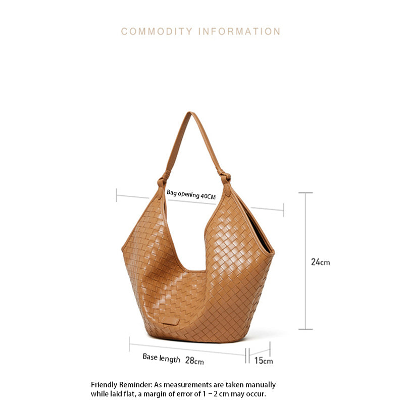 Large Capacity Woven Leather Underarm Bag for Daily Commute detail image 3