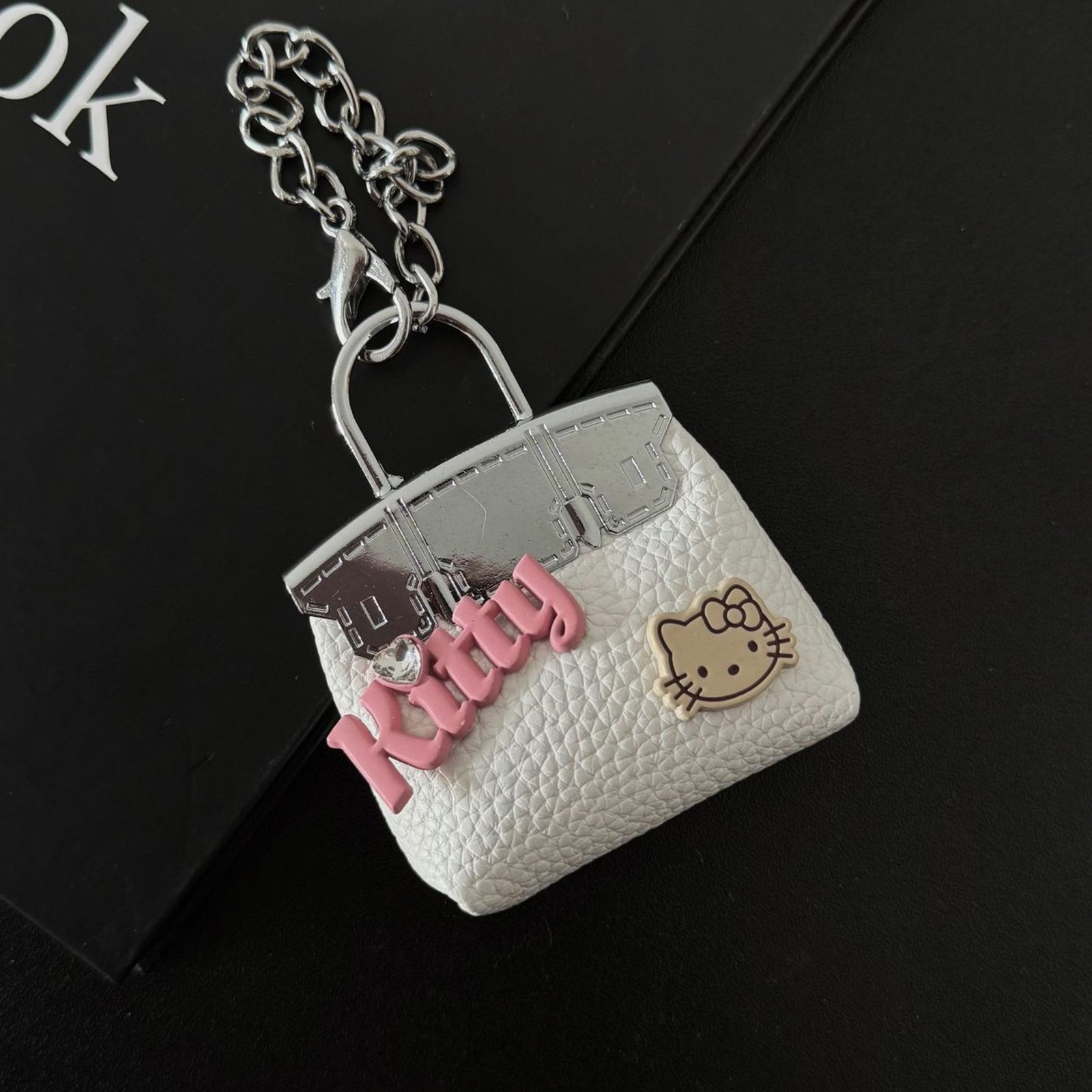 Mini Bag Charm Keychain with Cat Motif – PU Leather, 5.5 x 6.6 cm detail image 5