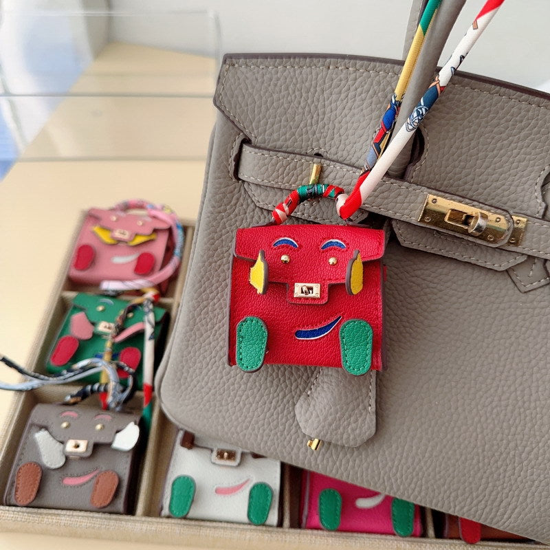 Mini Doll Bag Charm Keychain with Earphone Case - PU Leather, 14 Colors detail image 9