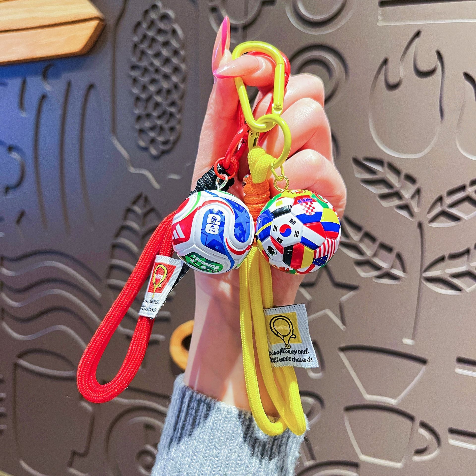 Football Bag Charm Keychain – Red, Yellow, Coffee detail image 1