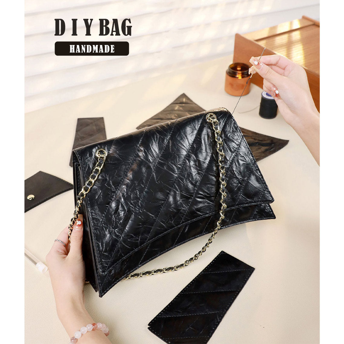Top Grain Leather Hourglass Bag DIY Kit – Hand Sewn by You detail image 1