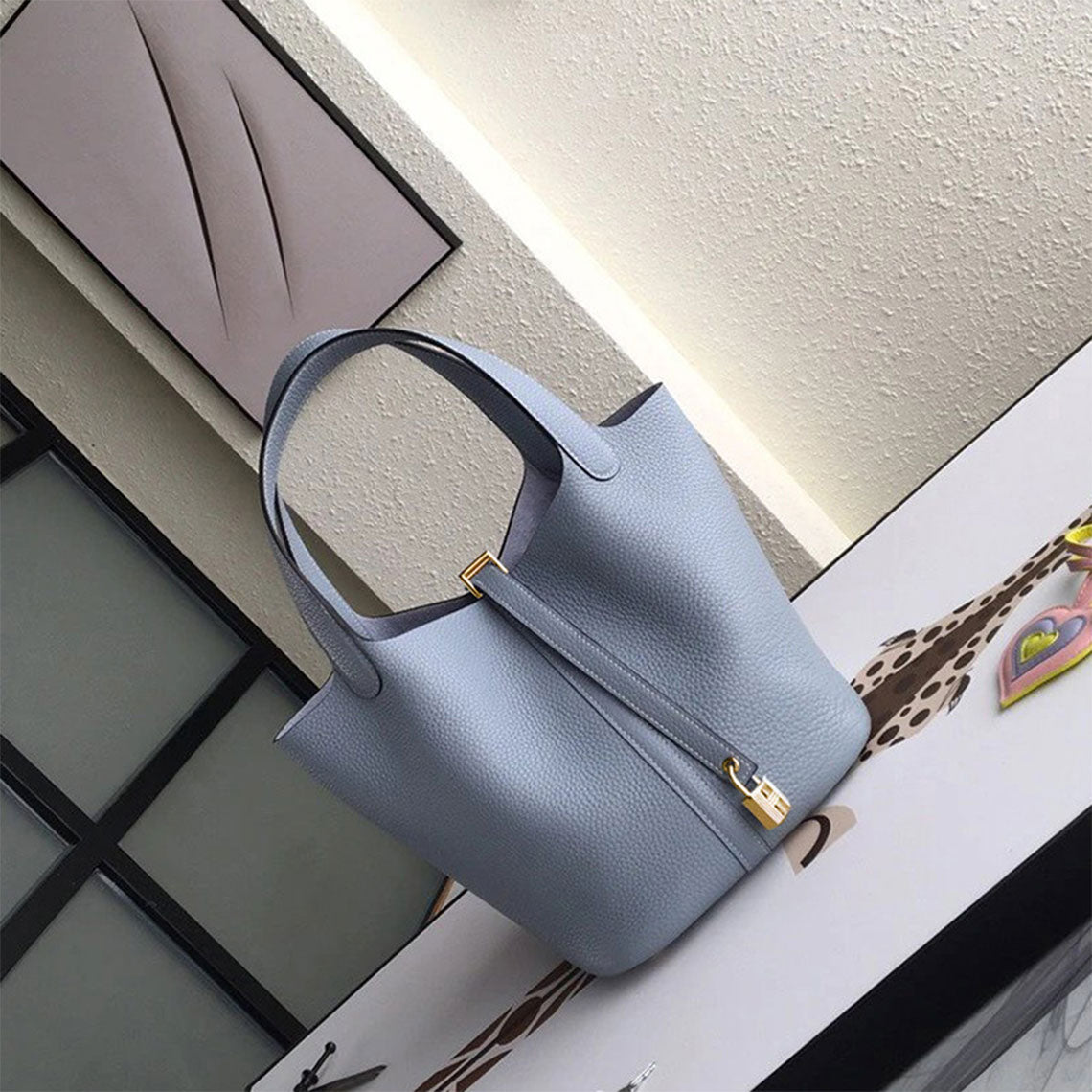 Top Grain Leather Bucket Bag Handbag with Suede Lining - Small and Large Sizes detail image 11