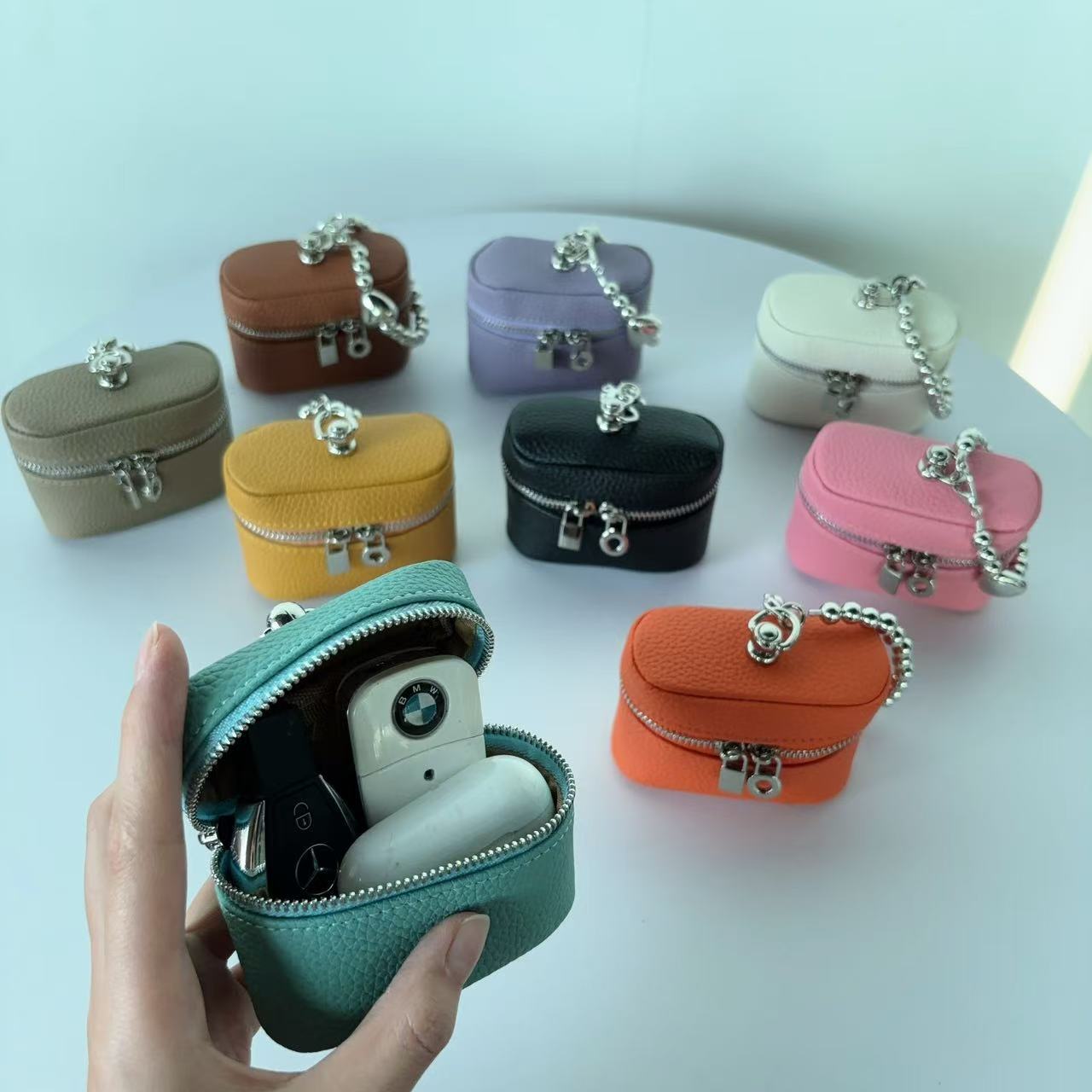 Mini Lipstick Coin Purse with Earphone Holder - Compact PU Leather Pouch detail image 2