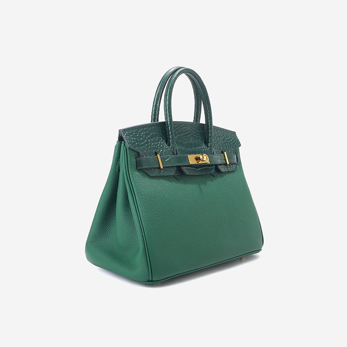 Croc Embossed Top Grain Leather Handbag with Gold-Tone Twist Lock detail image 7
