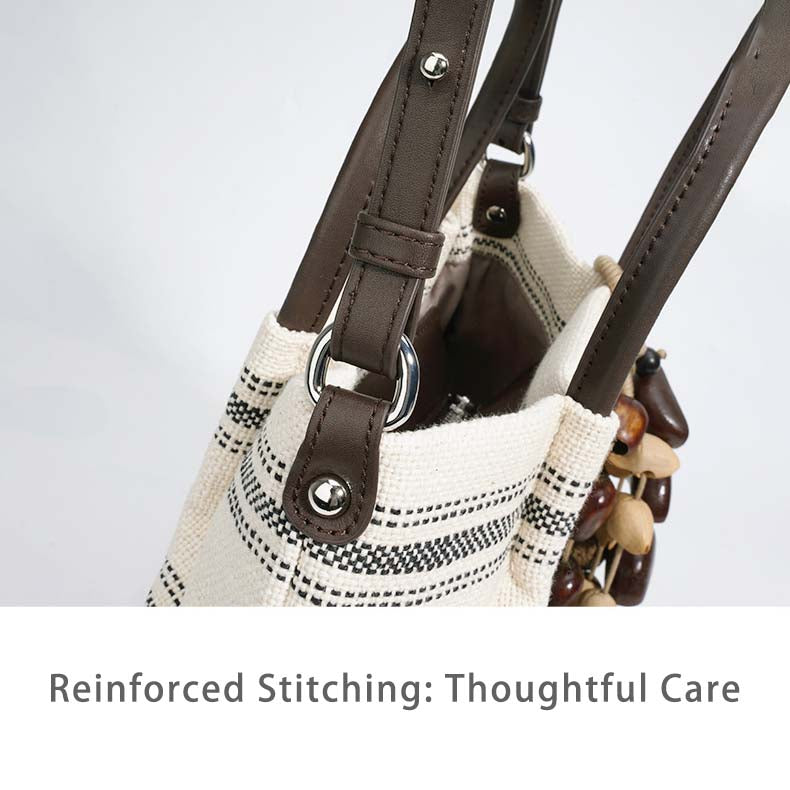 Striped Linen Ethnic Crossbody Bag with Dual Straps detail image 3