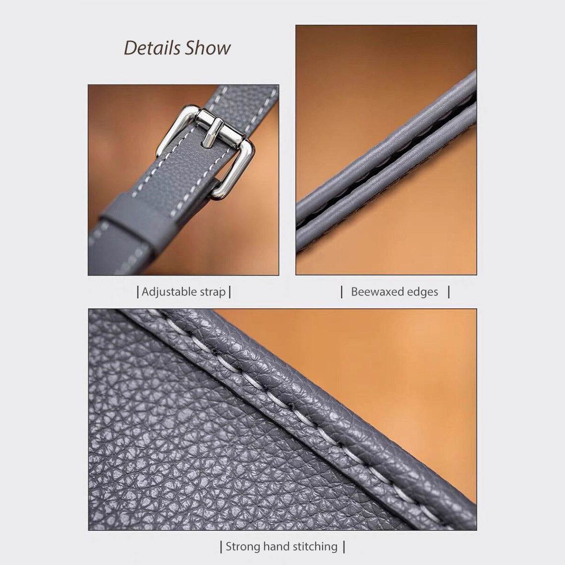 Hand Sewn Leather Mini Crossbody Bag DIY Kit – Grey or Pink detail image 5