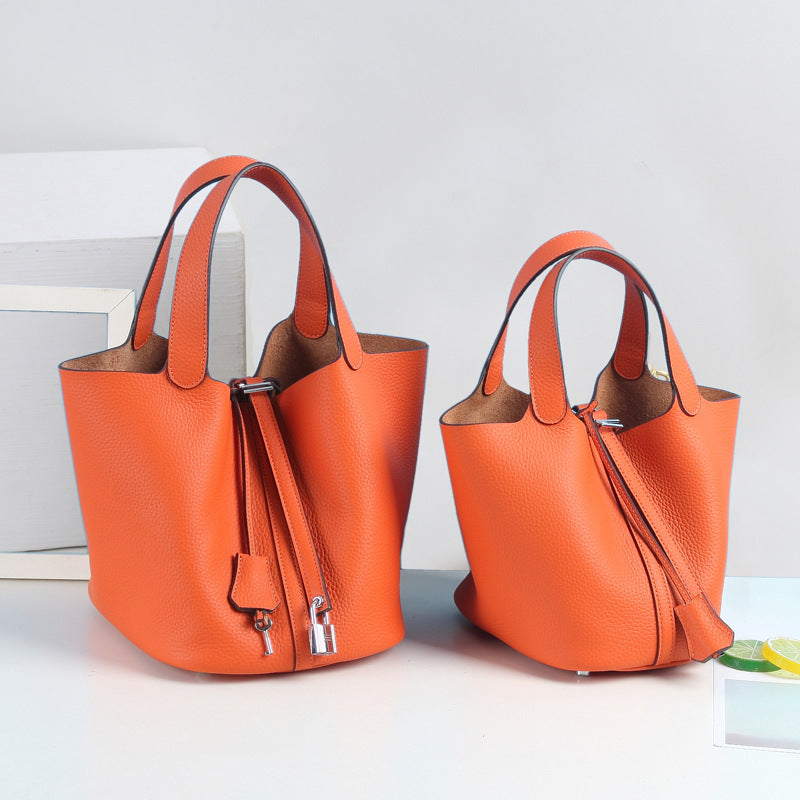 Top Grain Leather Lock Tote Bag - Multiple Colors and Sizes detail image 1