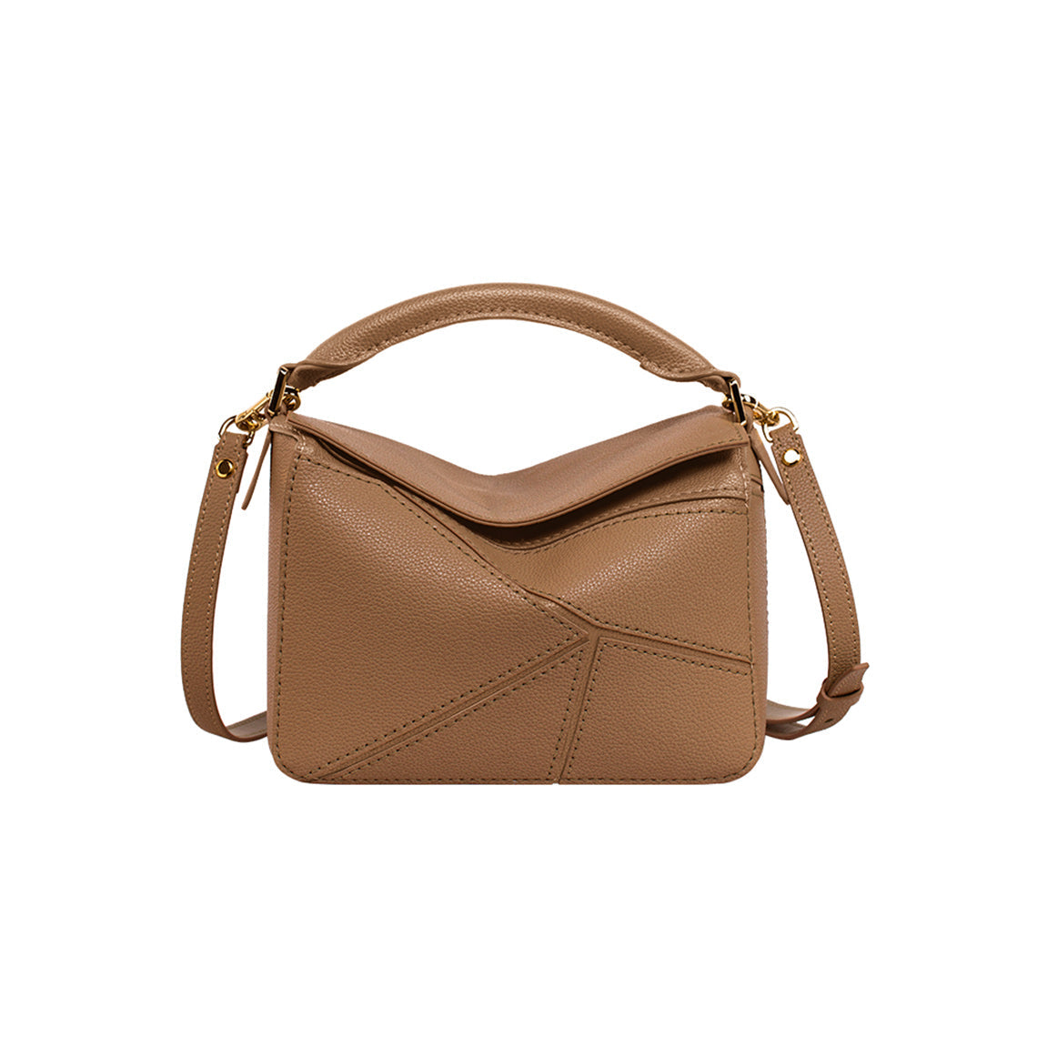 Handsewgift Leather Geometry Crossbody Bag DIY Kit - Green & Grey or Brown, Large detail image 2