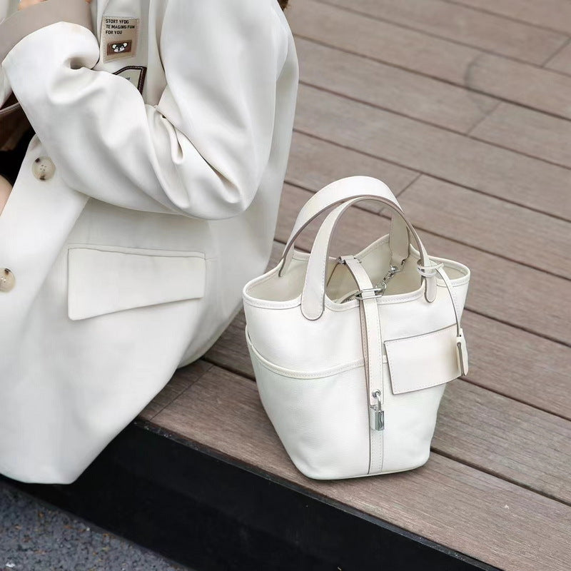 Small Leather & Canvas Handbag with Cargo Pocket detail image 3