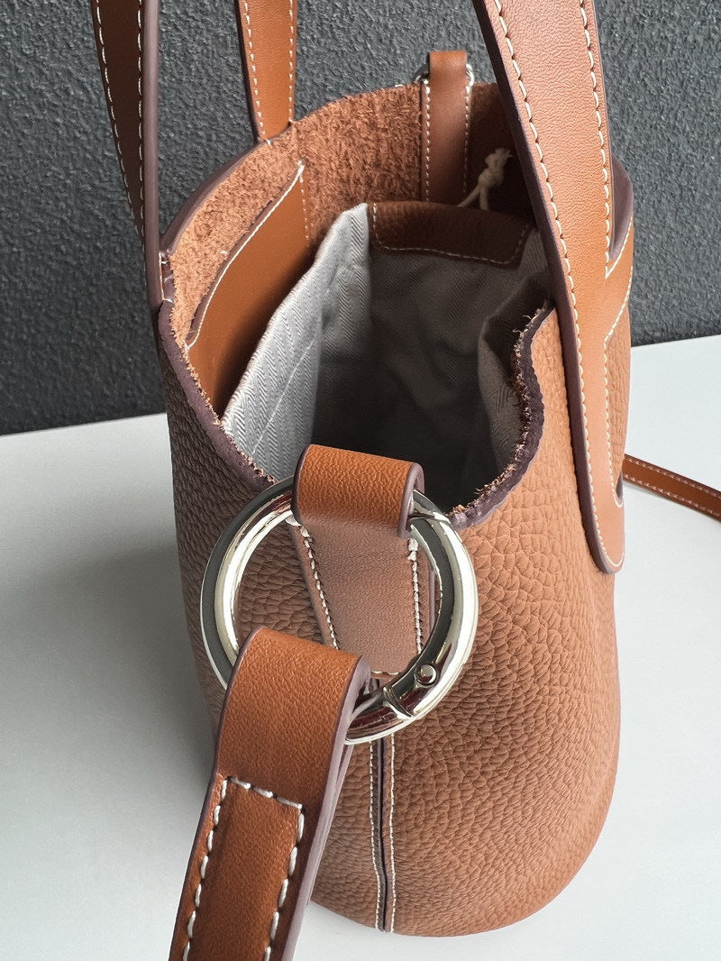 Soft Top Grain Leather Bucket Bag with Adjustable Strap detail image 6