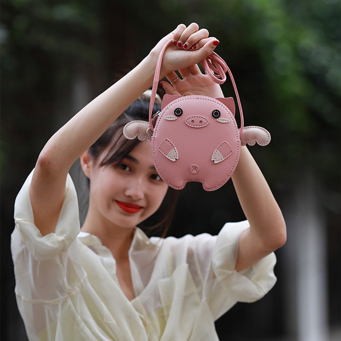 Handsew Gift Leather DIY Kit – Flying Pig Crossbody Bag (Pink/White, Big/Small) detail image 3