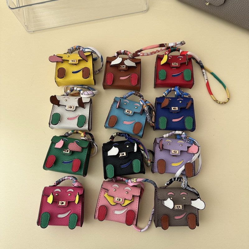Mini Doll Bag Charm Keychain with Earphone Case - PU Leather, 14 Colors detail image 2