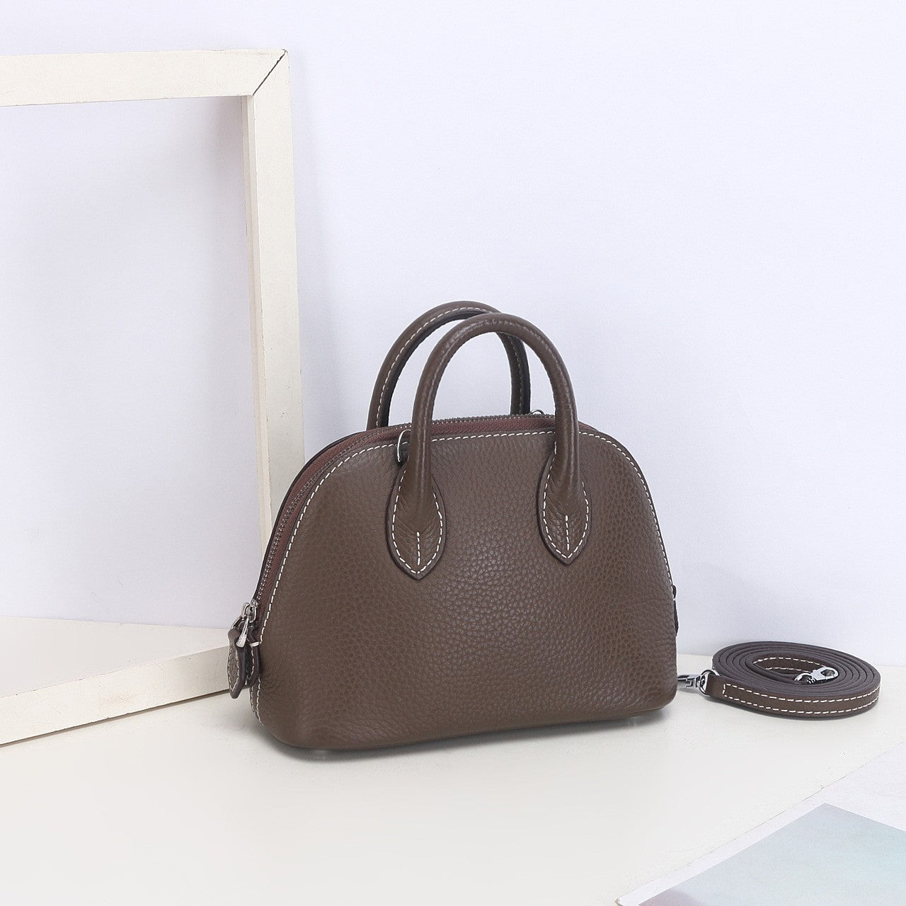 Mini Bowling Handbag in Top Grain Leather – 10 Colors detail image 14