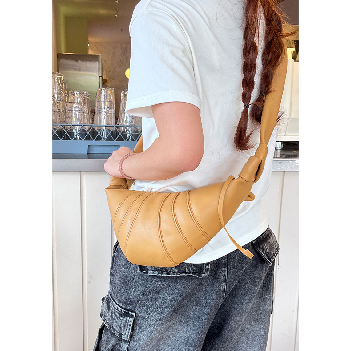 Hand Sewn Leather Croissant Shoulder Bag DIY Kit - Khaki or Dark Brown detail image 6