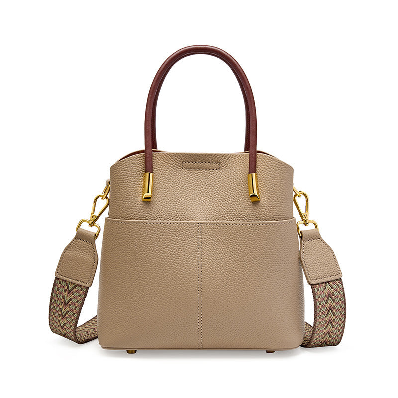Pebbled Top Grain Leather Bucket Bag with Crossbody Strap detail image 7