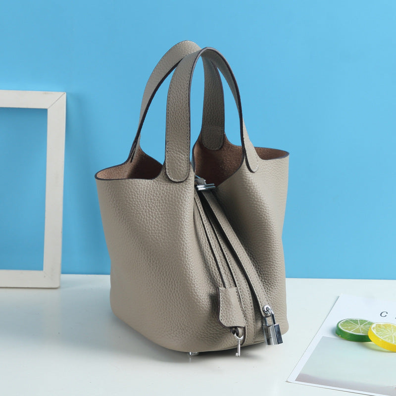 Top Grain Leather Lock Tote Bag - Multiple Colors and Sizes detail image 8