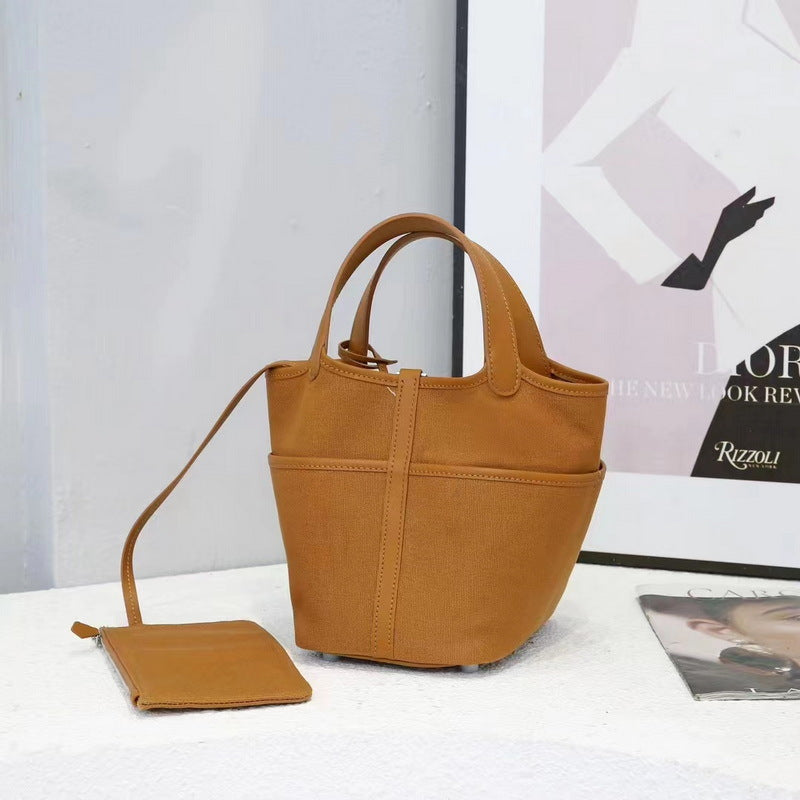 Small Leather & Canvas Handbag with Cargo Pocket detail image 6