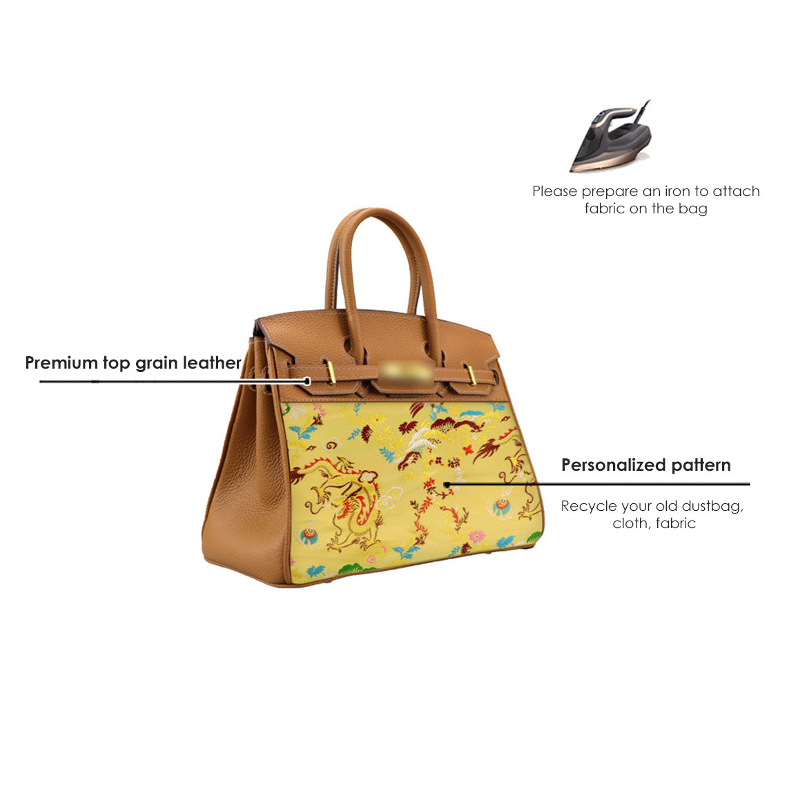 DIY Top Grain Leather Bag Kit with Reusable Fabric Lining – Gold Brown or Black detail image 6