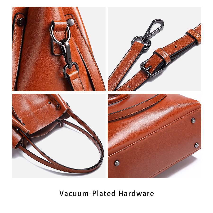 Oil Wax Leather Bucket Bag - Genuine Leather Tote Crossbody Bag detail image 6