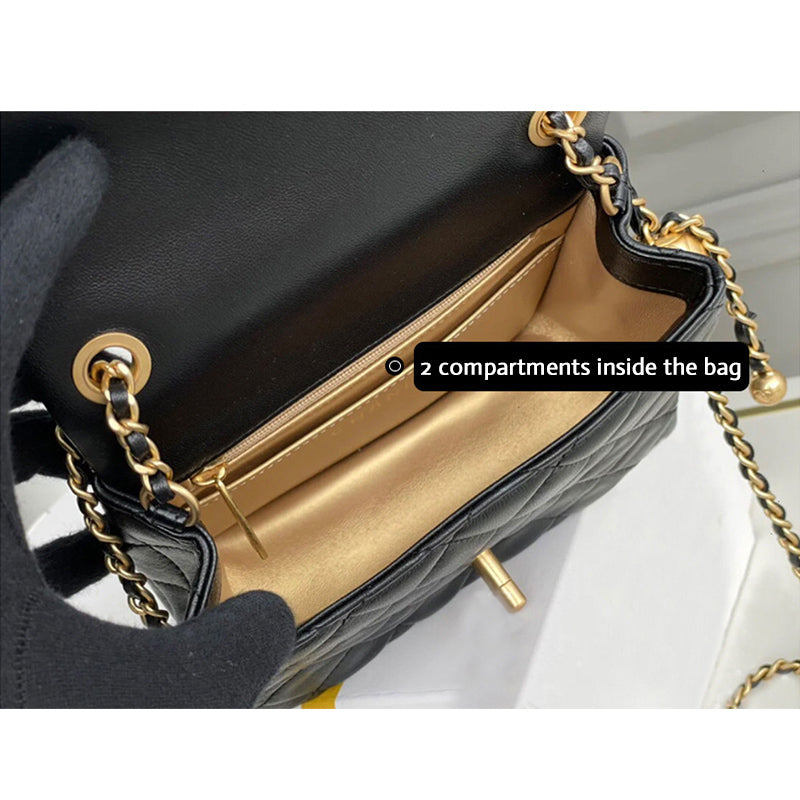 Quilted Lamb Leather Chain Bag with Shoulder and Crossbody Strap detail image 10