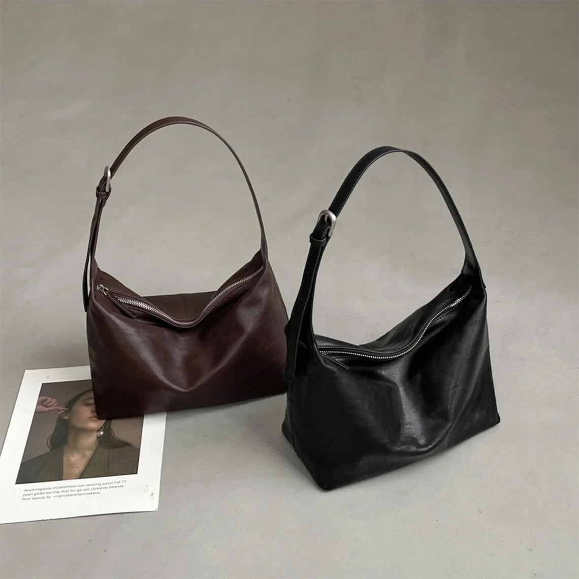 Vegetable Tanned Leather Minimalist Shoulder Bag detail image 6
