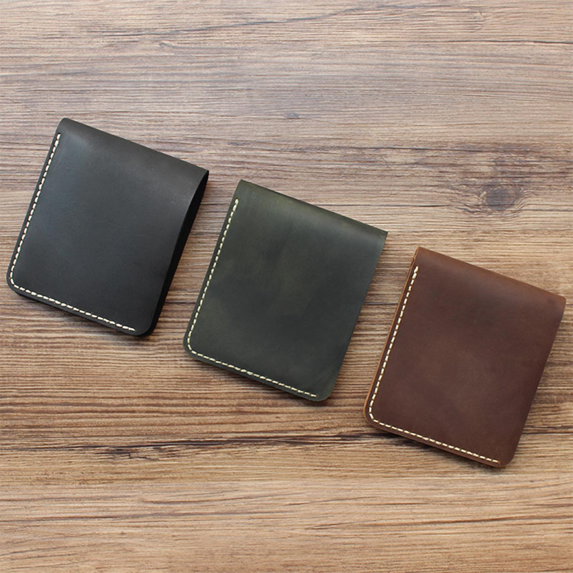 Crazy Horse Leather Vintage Slim Wallet DIY Kit – Heritage Brown, Green, Black detail image 2