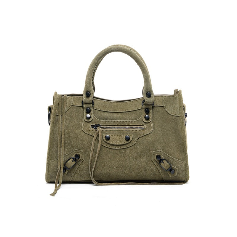 Nubuck Leather Moto City Tote Bag - Large Studded Hobo Purse detail image 15