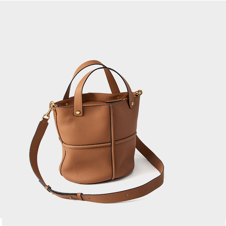 Premium Full Grain Leather Bucket Bag - Minimalist Daily Tote detail image 6