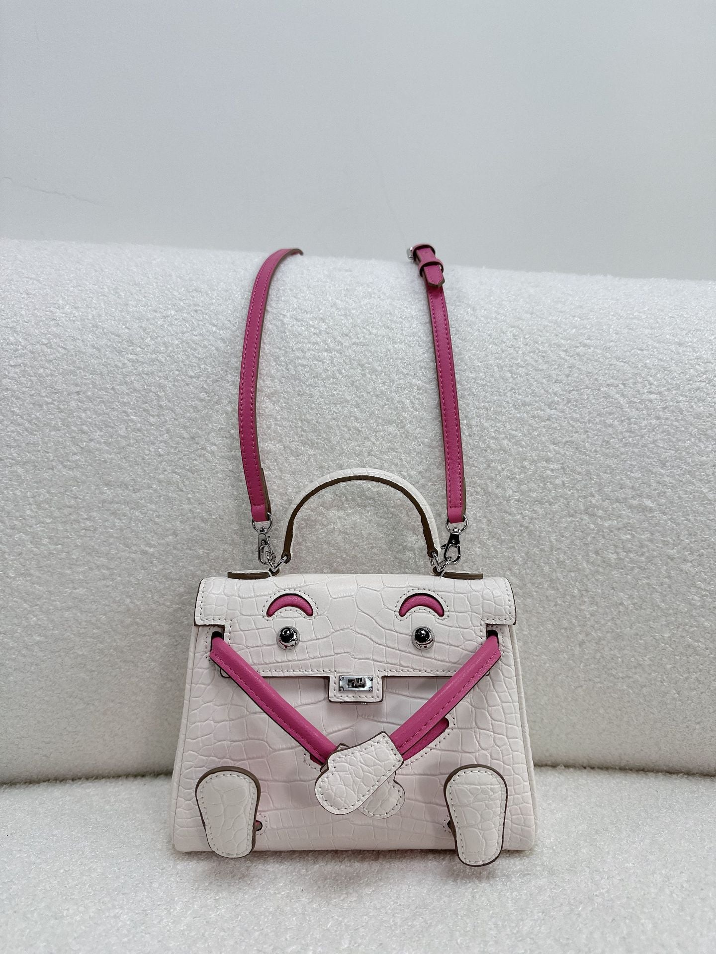 Mini Leather Bag Charm Keychain – Croc-Embossed & Smooth Calfskin, 11 Colors detail image 9