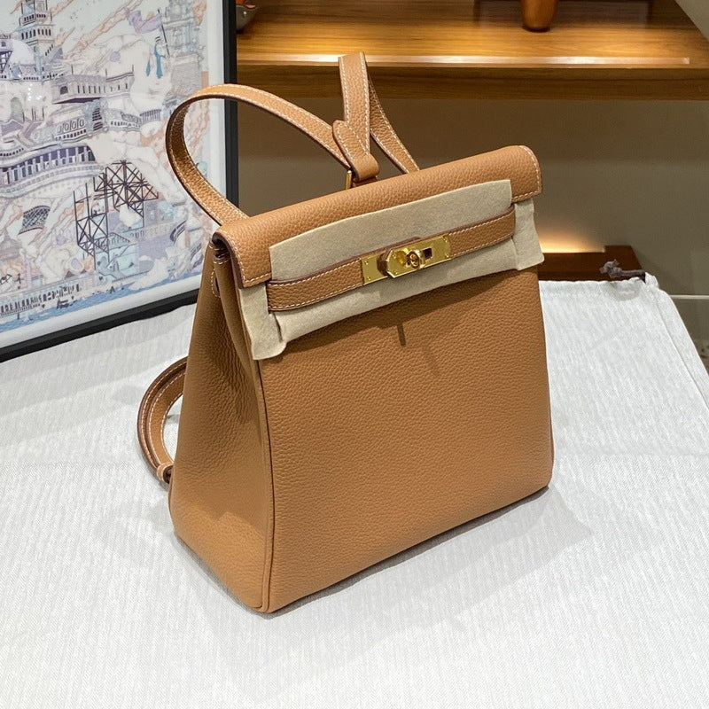 Top Grain Leather Top Handle Backpack with Adjustable Straps detail image 9