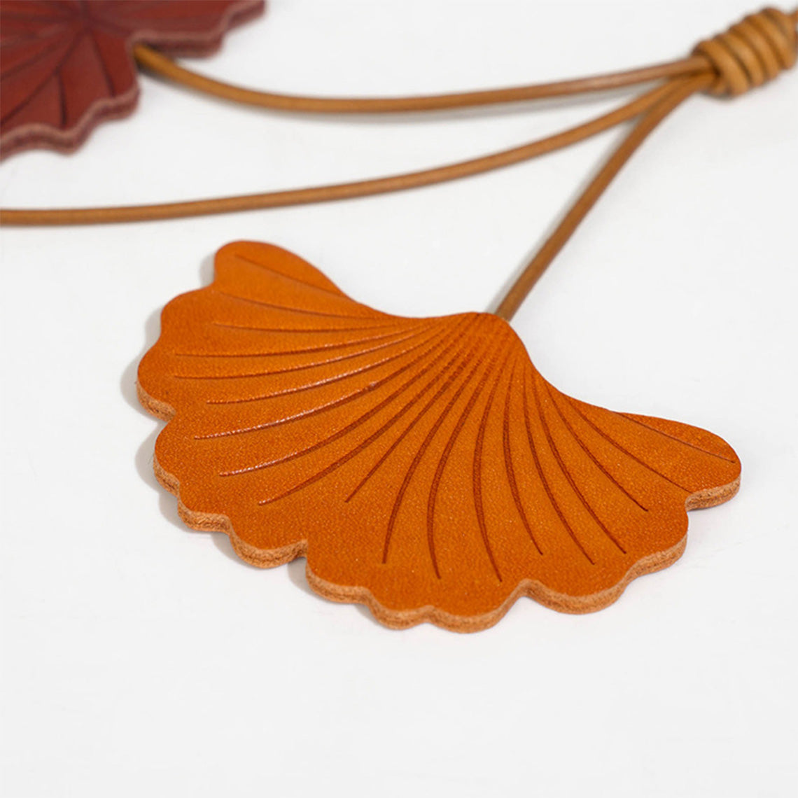 Vegetable Tanned Leather Maple Leaf Bag Charm & Keychain detail image 2
