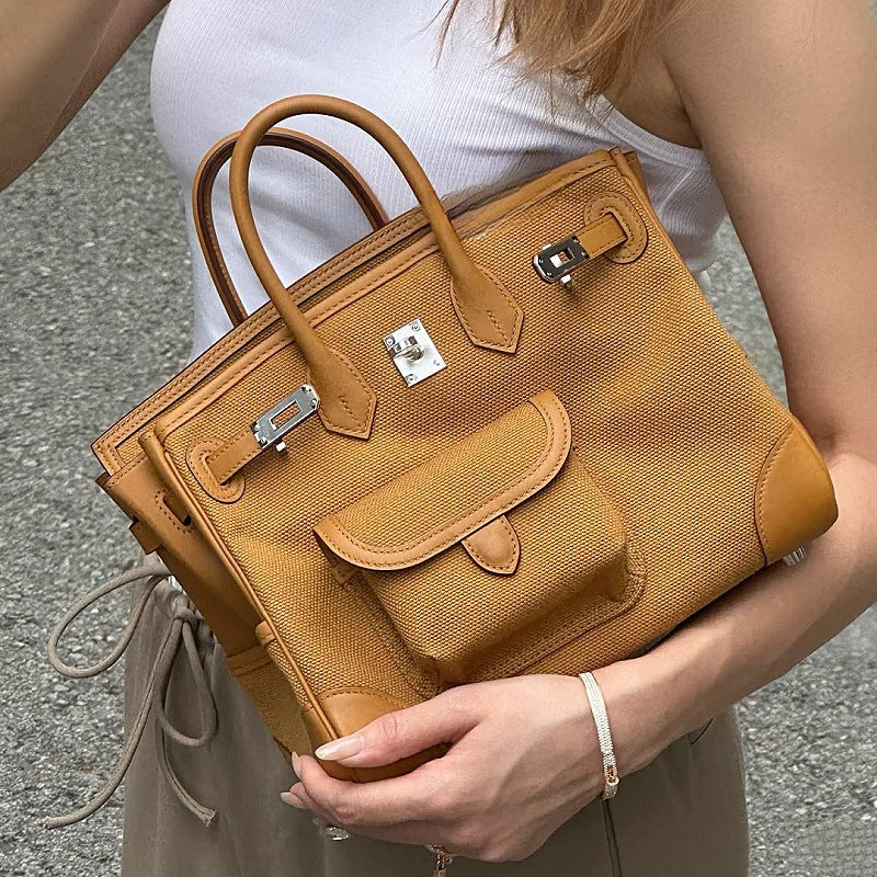 Cargo Top Handle Bag in Smooth Calfskin and Canvas - 25cm and 30cm product image 1