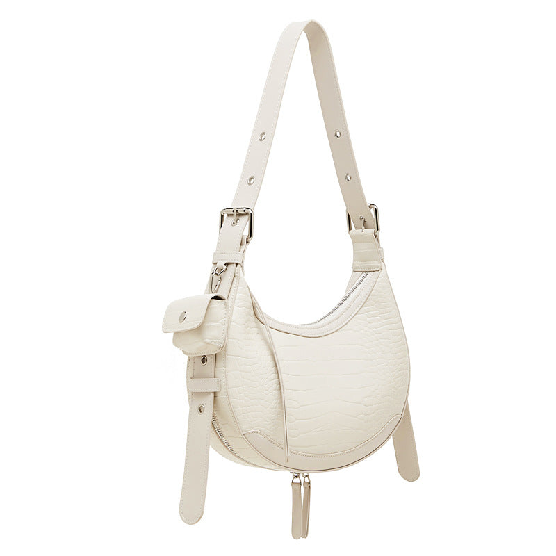 Retro Leather Half Moon Crossbody Bag - Vintage Crescent Shoulder Purse for Women detail image 5