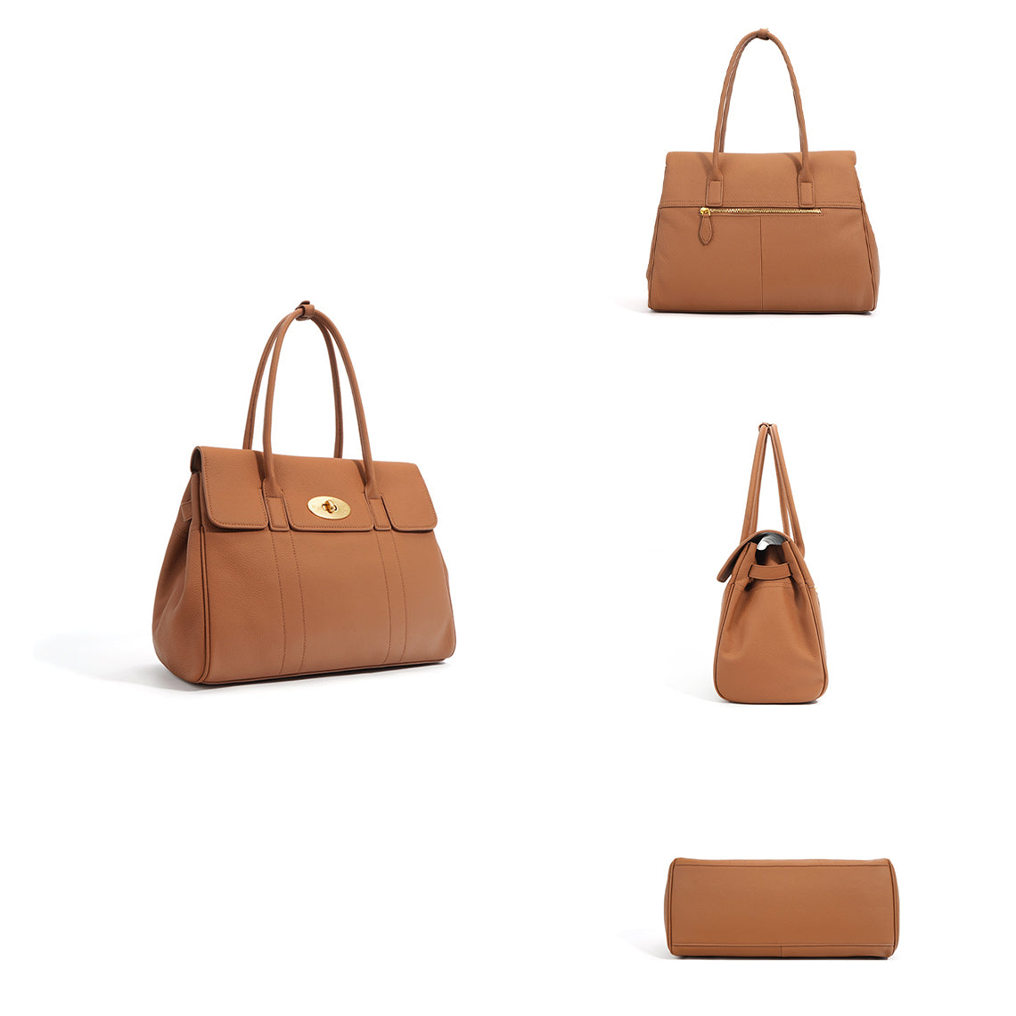 Top Grain Leather Tote Handbag in Brown, Black, Taupe detail image 3