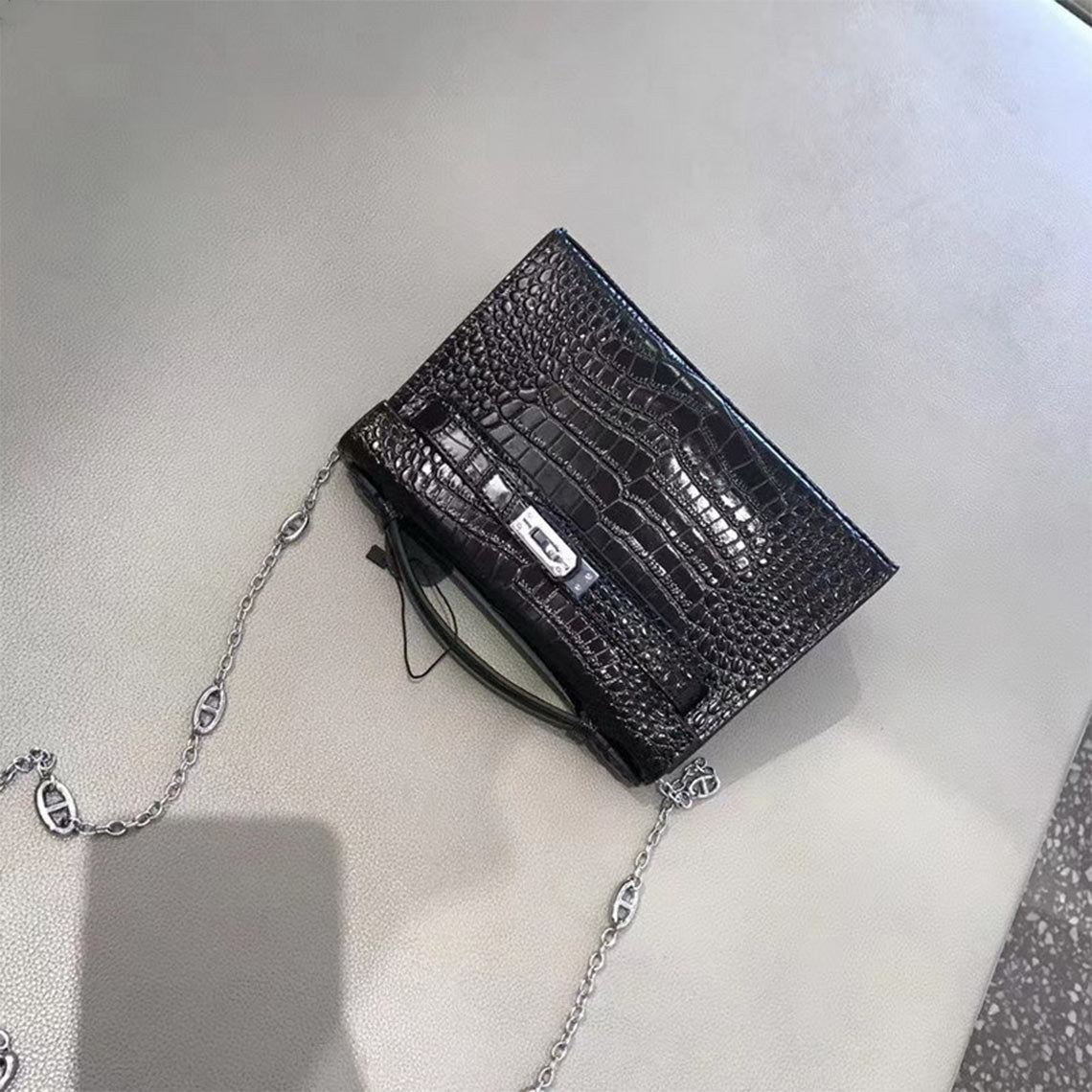 Top Grain Leather Top Handle Clutch Bag with Detachable Chain detail image 8