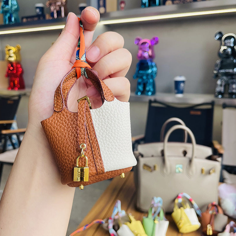 Top Grain Leather Mini Bag Charm Keychain for AirPods, 17 Color Options detail image 12
