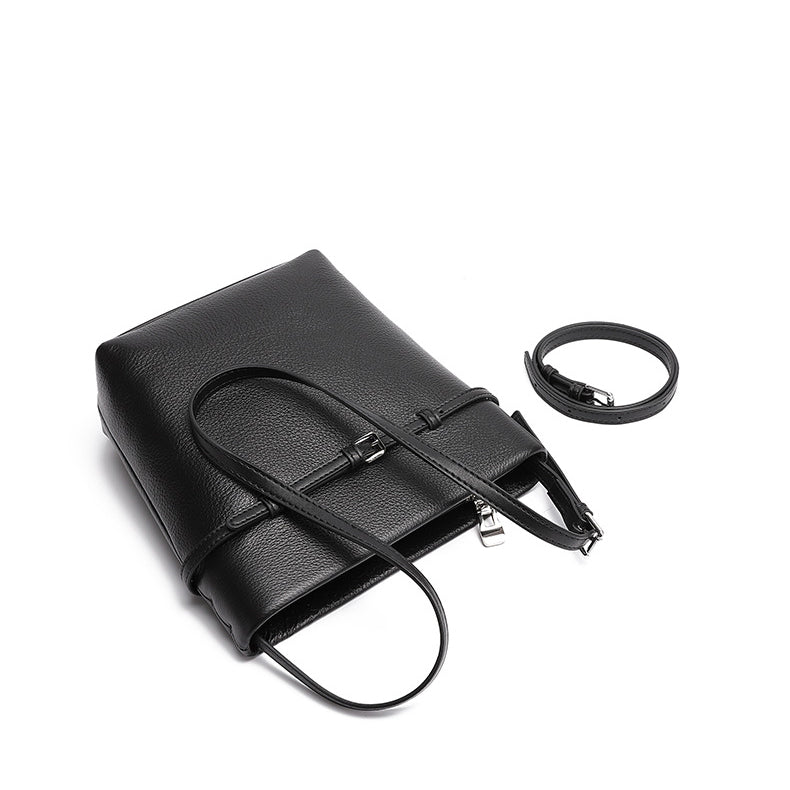 Vintage Leather Bucket Bag | Minimalist Old Money Tote detail image 5