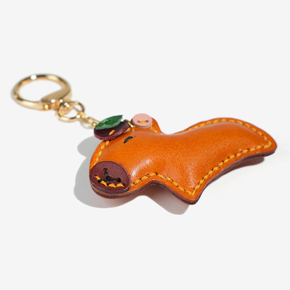 Vegetable Tanned Leather Capybara Keychain – Handcrafted Charm detail image 2