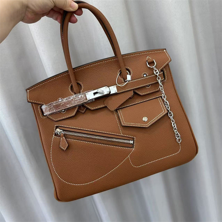 Rock Top Handle Bag in Top Grain Leather – Unisex, 25cm & 30cm detail image 4