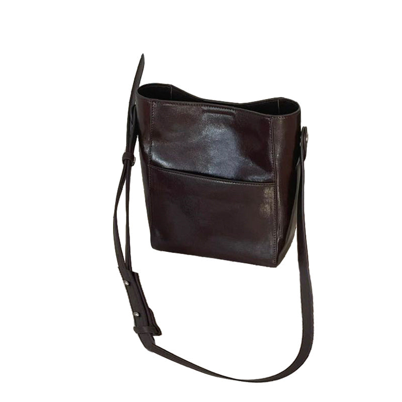 Vintage Vegetable Tanned Leather Bucket Bag - Minimalist Crossbody product image 1