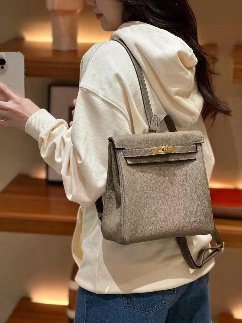 Top Grain Leather Top Handle Backpack with Adjustable Straps detail image 2