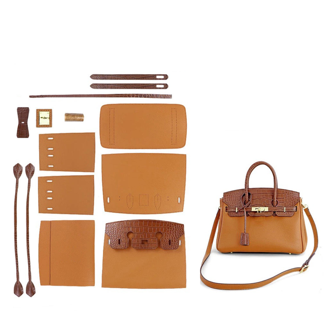 Top Grain Leather Bi-Color Bag DIY Kit with Pre-Punched Panels detail image 14