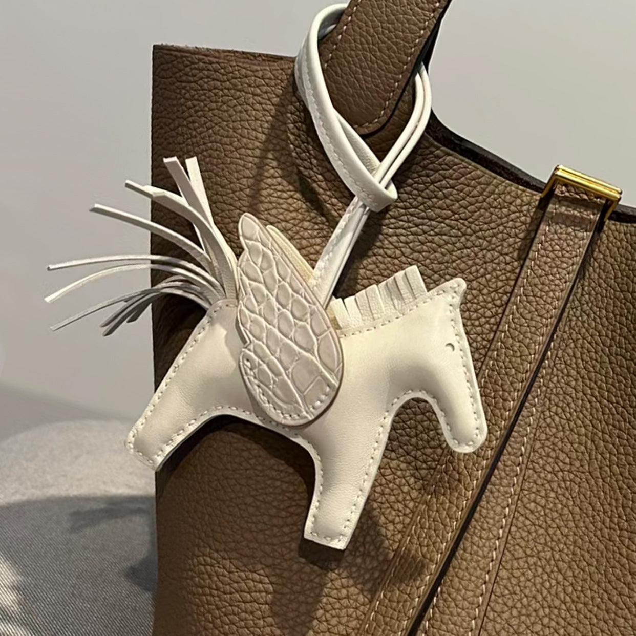 Horse Bag Charm Keychain in Sheepskin with Crocodile Pattern detail image 2