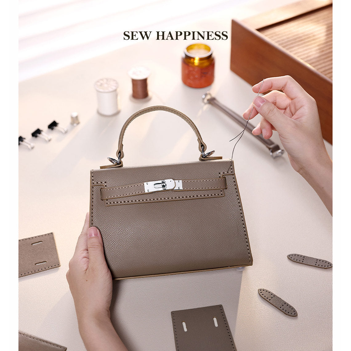 HandsewGift Top Grain Leather Sellier Bag DIY Kit — Normal & Mini Sizes detail image 1