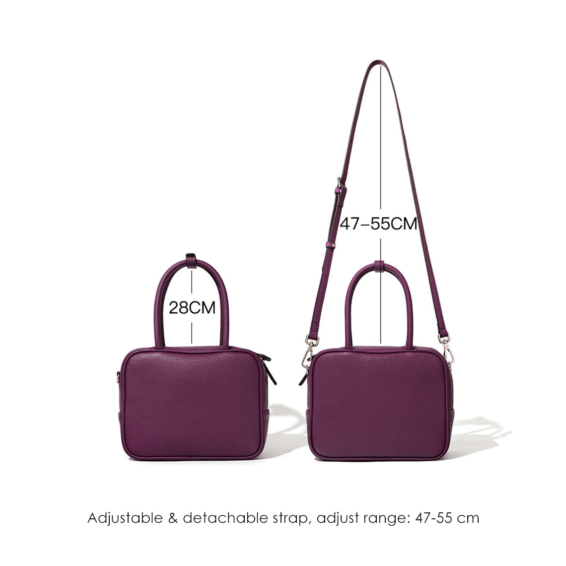 Top Grain Leather Square Bowling Handbag with Adjustable Strap detail image 10