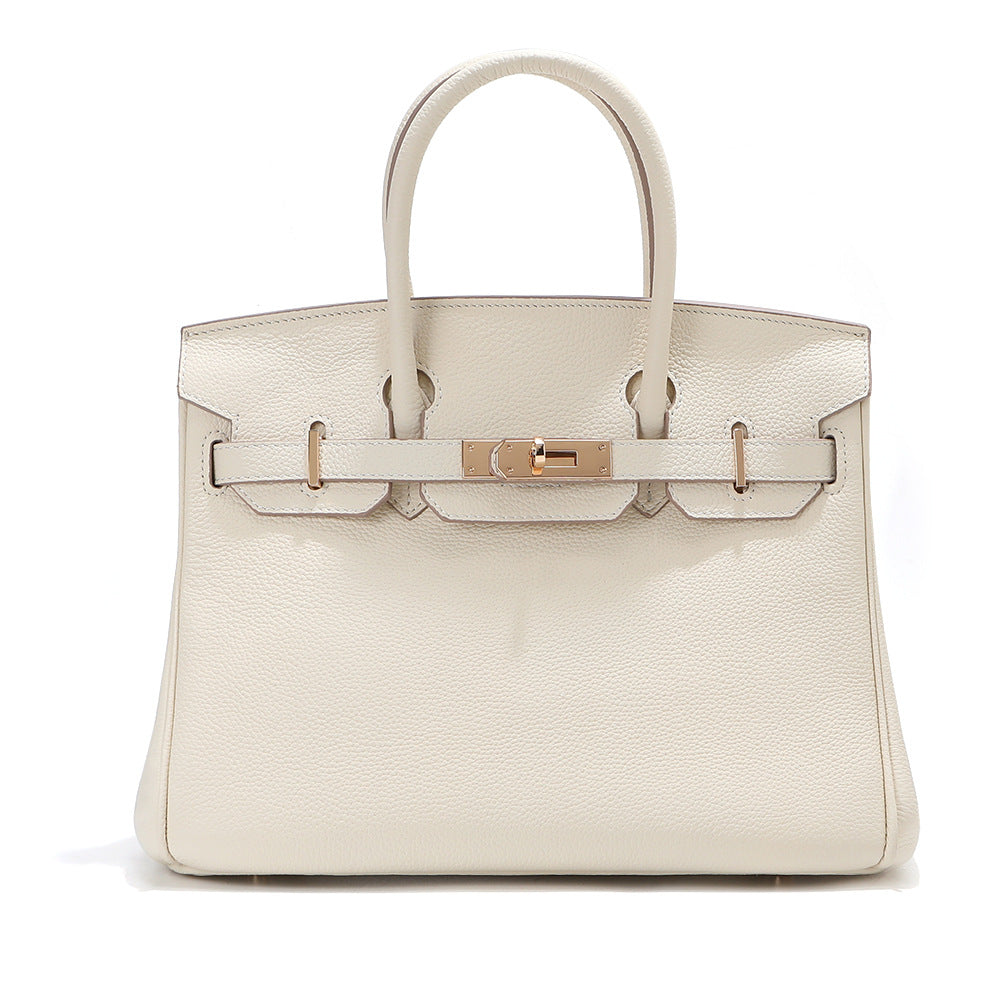 Top Grain Leather Top Handle Bag with Gold Hardware and Lock & Key detail image 18