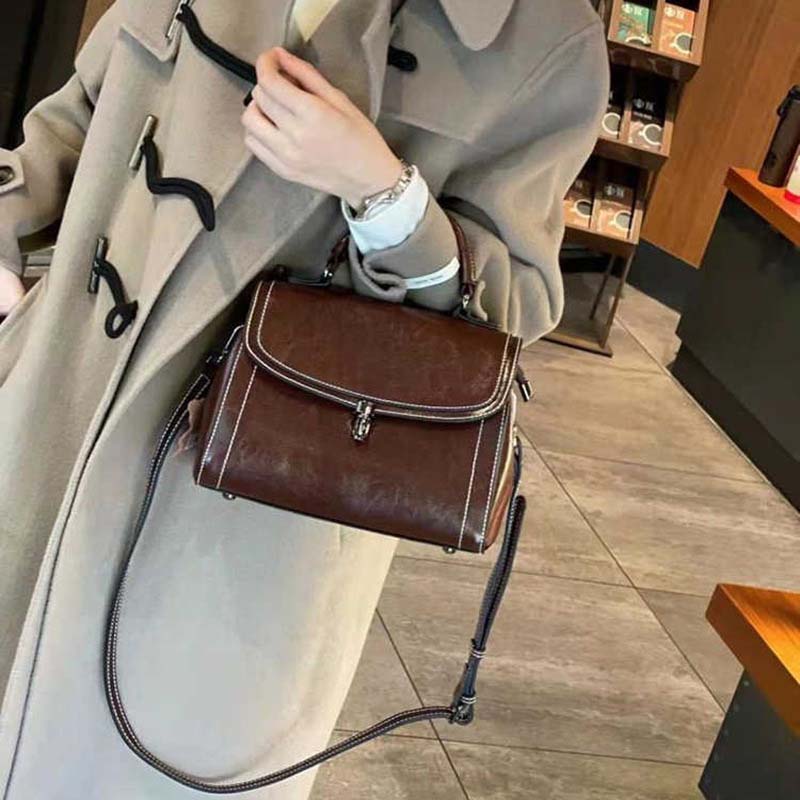 Genuine Leather Handbag - Top Grain Cowhide Square Bag detail image 2