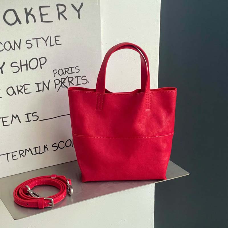 Essential Leather Mini Tote - Top-Grain Cowhide Handbag with Crossbody Strap detail image 9